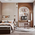 Cozy Kids Room Interior With Bed Study Desk Storage Shelves Round Rug And Decor Lights