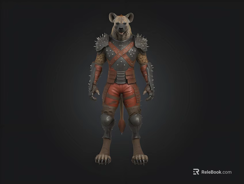 Hyena Warrior Character With Spiked Armor And Red Black Stripes 3D Design 3d model 