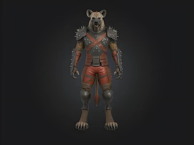 Hyena Warrior Character With Spiked Armor And Red Black Stripes 3D Design 3d model