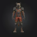 Hyena Warrior Character With Spiked Armor And Red Black Stripes 3D Design