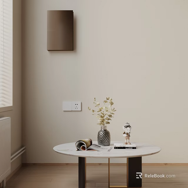 Modern Sofa And Round Coffee Table Set With Greenery Vase And Magazine Decor 3d model