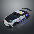 Custom Black And White Racing Car With Purple Green Livery And Rear Spoiler