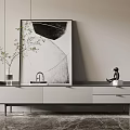 Modern TV Stand with Decorative Artwork Vase and Figurine in Minimalist Interior