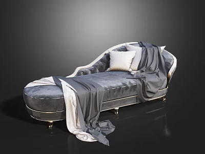 Luxurious Gray Chaise Lounge With White Pillow And Gray White Throw Blanket 3d model