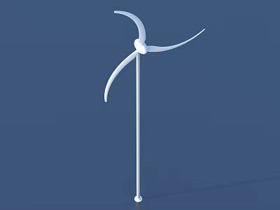White Household Wind Turbine Model With Three Curved Blades And Slender Pole On Blue Background 3d model