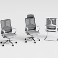 Modern Office Chairs in Three Different Styles with Mesh Back and Wheels 3d model