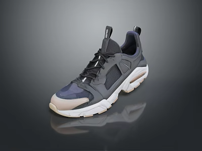 Modern Casual Style Sneakers Featuring Mesh Upper Blue Gray Beige Color And White Sole Design 3d model