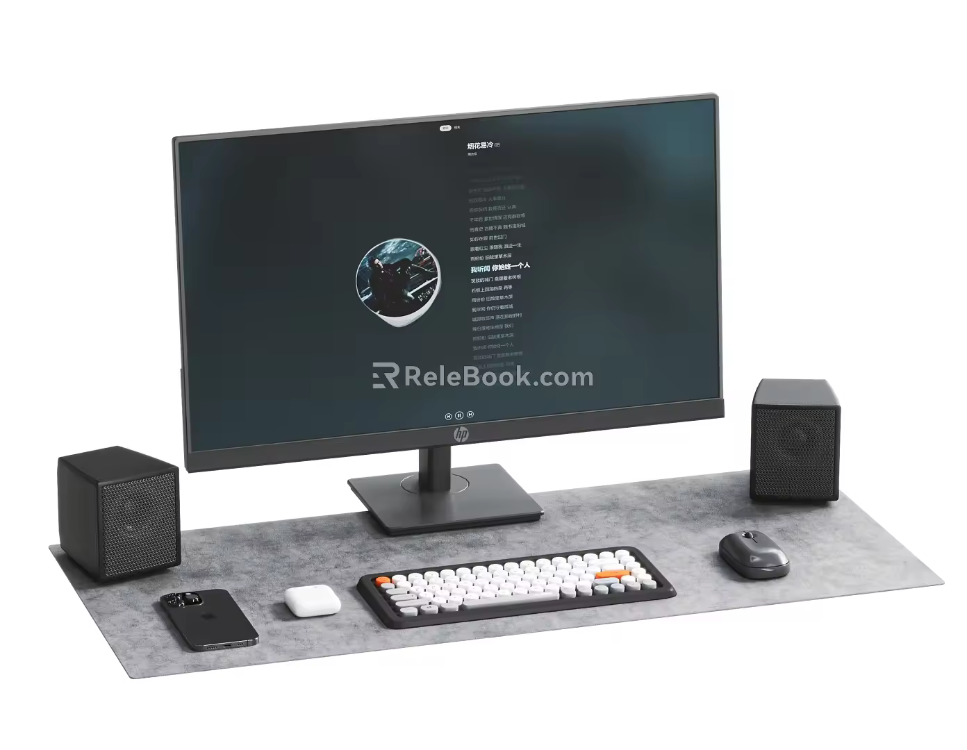 Computer desktop computer monitor keyboard mouse sound 3d model