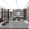 Modern Clothing Store Interior Design With Display Shelves Hanging Clothes Tables And Chairs