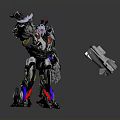Detailed 3D Mechanical Robot Character With Silver Armor Red Blue Accents And Weapon Standing