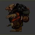 Orc Like Game Movie Character With Tusked Face Plaid Cloak Shield And Crouching Stance
