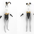 Black Bunny Costume Set With Bodysuit Ears Gloves And Gold Accents