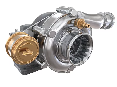 Industrial Turbocharger With Metallic Structure Golden Valve And Rotor Blades 3d model