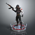 Action Character Holding Rifle With Long Hair Black Outfit Red Cross Arm On Circular Base