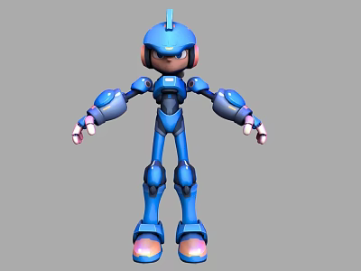 Futuristic Blue Robot Game and Movie Character With Antenna Head and Glowing Feet 3d model