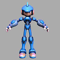 Futuristic Blue Robot Game and Movie Character With Antenna Head and Glowing Feet