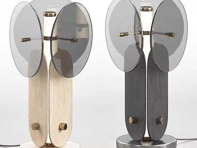 Modern Table Lamps With Wooden And Black Bases Transparent Circular Shades 3d model