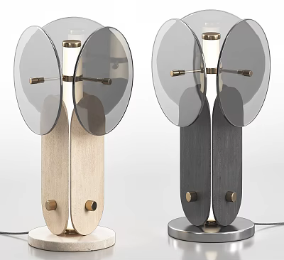 Modern Table Lamps With Wooden And Black Bases Transparent Circular Shades 3d model