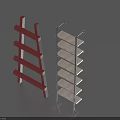 Practical Hardware Tools Featuring Red Ladder And Metal Multi Tiered Storage Rack 3d model