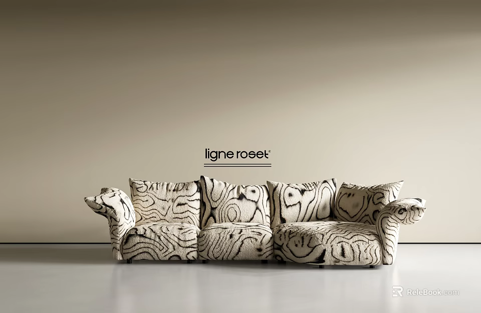 Modern Patterned Multi Seater Sofa With Black And White Abstract Design In Minimalist Room 3d model 