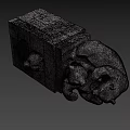 Realistic 3D Model Of Stone Block Structure With Clinging Bear Sculptures