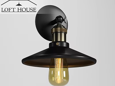 Loft Style Wall Light With Black Shade Brass Accent And Vintage Bulb 3d model