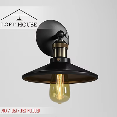 Loft Style Wall Light With Black Shade Brass Accent And Vintage Bulb 3d model