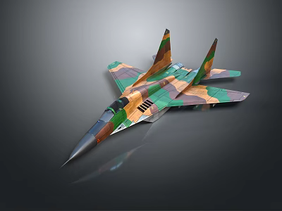 Camouflage Fighter Jet Model With Sharp Nose Angled Wings On Gray Background 3d model