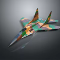 Camouflage Fighter Jet Model With Sharp Nose Angled Wings On Gray Background 3d model