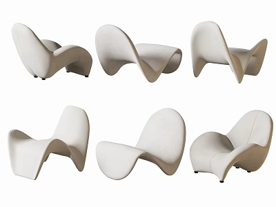 Modern Leisure Chair With Curved Design And Light Fabric In Multiple Angles 3d model