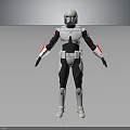 3D Armored Sci Fi Character With White Helmet Black Red Armor Standing Pose