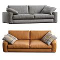 Comfortable Modern Brown Leather Two Seater Sofa Featuring Patterned Decorative Pillows 3d model
