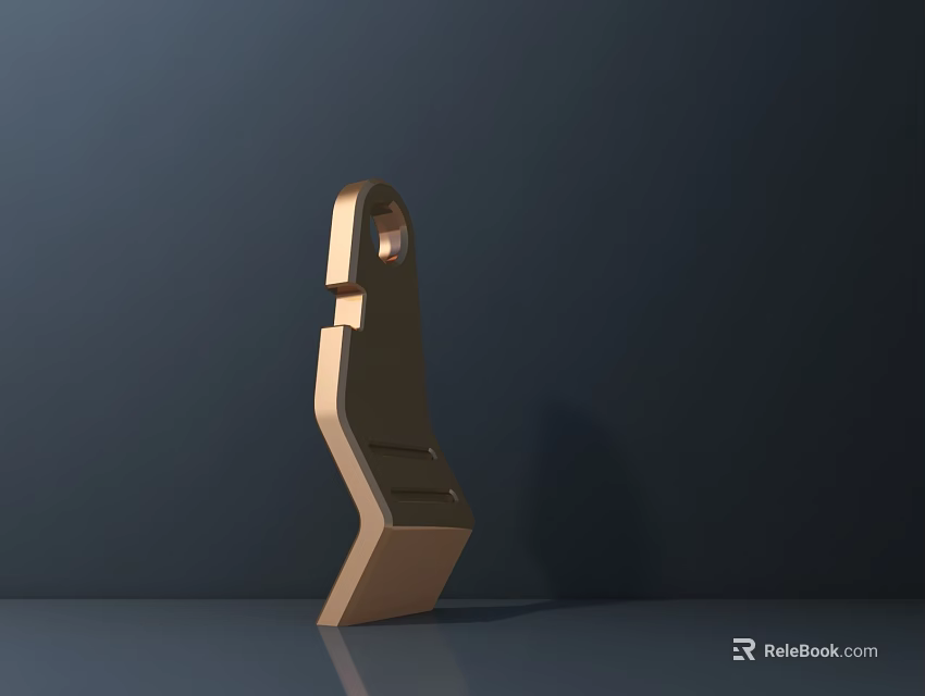 Golden Modern Sculpture with Geometric Cuts Design Placed on Dark Background Flat Surface 3d model 