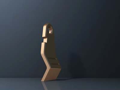Golden Modern Sculpture with Geometric Cuts Design Placed on Dark Background Flat Surface 3d model