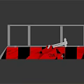 Industrial Safety Barrier Enclosure With Red Black Stripes And Red Mechanical Grabber