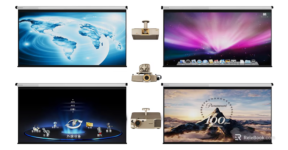 Professional Projection Monitoring Equipment With Projectors Projection Screens And Clear Display Scenes 3d model 