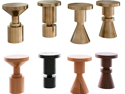 Round Side Tables With Various Designs And Brass Wooden Black Finishes 3d model