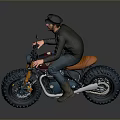 Man In Black Cap Sitting On Custom Motorcycle With Big Tires And Vintage Design