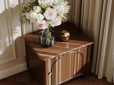 American Style Bedside Table Floral Flower Solid Wood Bedside Table model