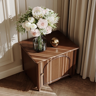 American Style Bedside Table Floral Flower Solid Wood Bedside Table 3d model