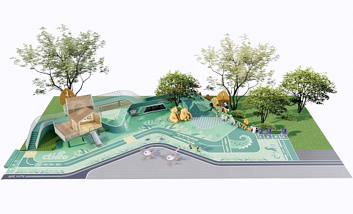 Modern children's play area rides 3d model