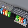 Public Facility Covered Trash Sorting Stations With Colorful Bins And Classification Signs 3d model