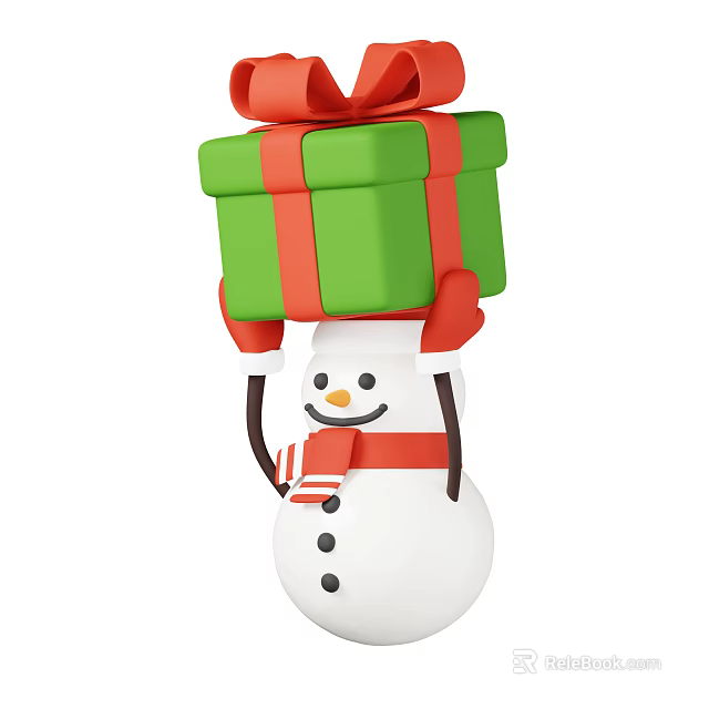 Snowman Ornament Decoration Set With Green Gift Box Red Bow Scarf And Gloves 3d model 