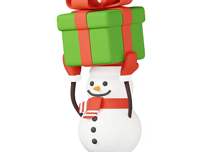 Snowman Ornament Decoration Set With Green Gift Box Red Bow Scarf And Gloves 3d model