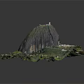 Detailed Mountain Model With Rocky Peak Lighthouse Green Grass Path And Small Buildings