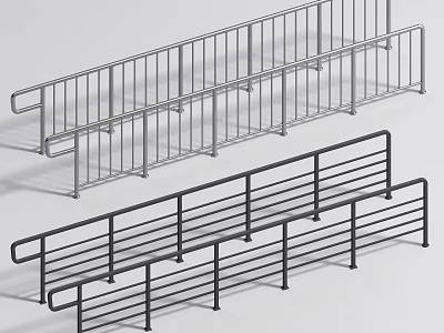 Metal Fence Design With Silver And Black Horizontal Vertical Bars And Base Supports 3d model