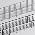 Metal Fence Design With Silver And Black Horizontal Vertical Bars And Base Supports