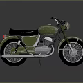 Vintage Green Motorcycle With Black Seat Round Headlight And Chrome Exhaust
