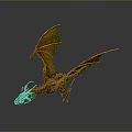 Colorful Mythical Dragon Flying With Green Red Wings And Golden Scales