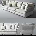 Modern Three Seater Sofa With Gray Fabric Upholstery And Decorative Pillows 3d model